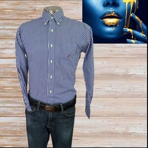 Nautica Blue And White Stripe Long Sleeve Button Down Shirt Mens‎ Size S